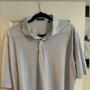 Turtleson White golf shirt with baby blue and red print